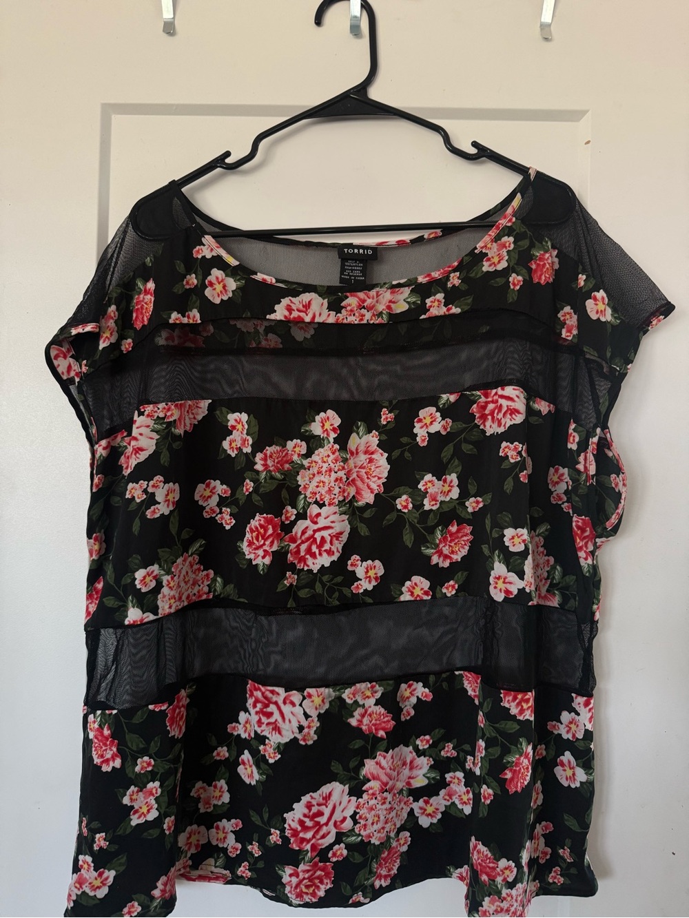 torrid Black Floral Sheer Stripe Blouse - Pink Floral Print